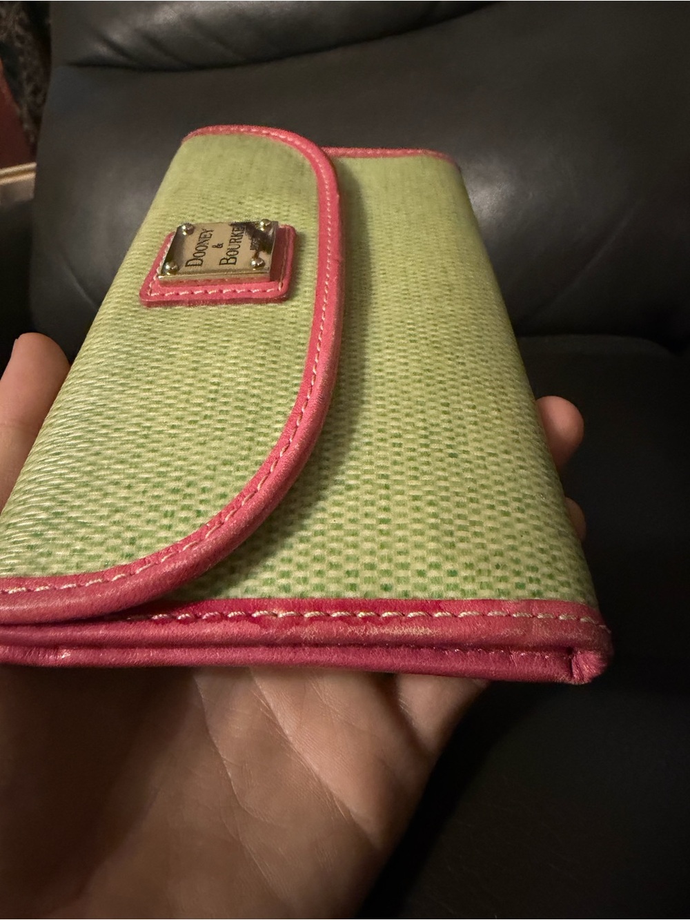 Dooney & Bourke Lime Green Leather Continental Wallet with Pink Trim - Picture 8 of 9